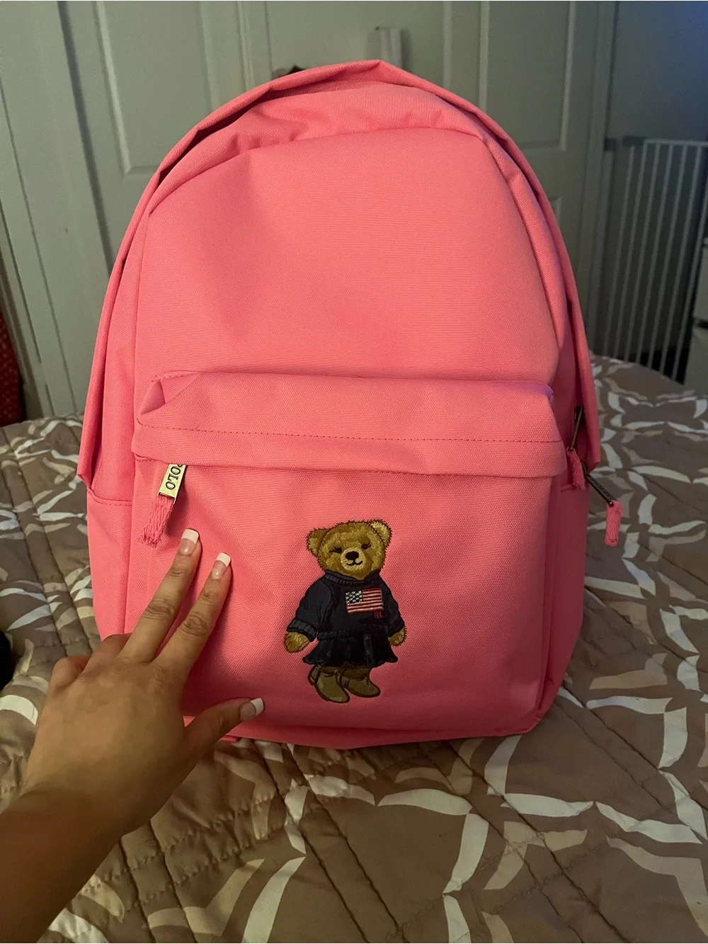 Polo by Ralph Lauren Pink bear Backpack with price taga